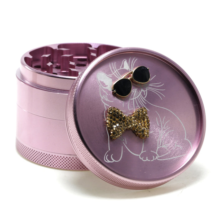 63MM Sunglasses Diamond Cat Creative Design 4-Layer Aluminum Alloy Concave Smoke Grinder-Purple