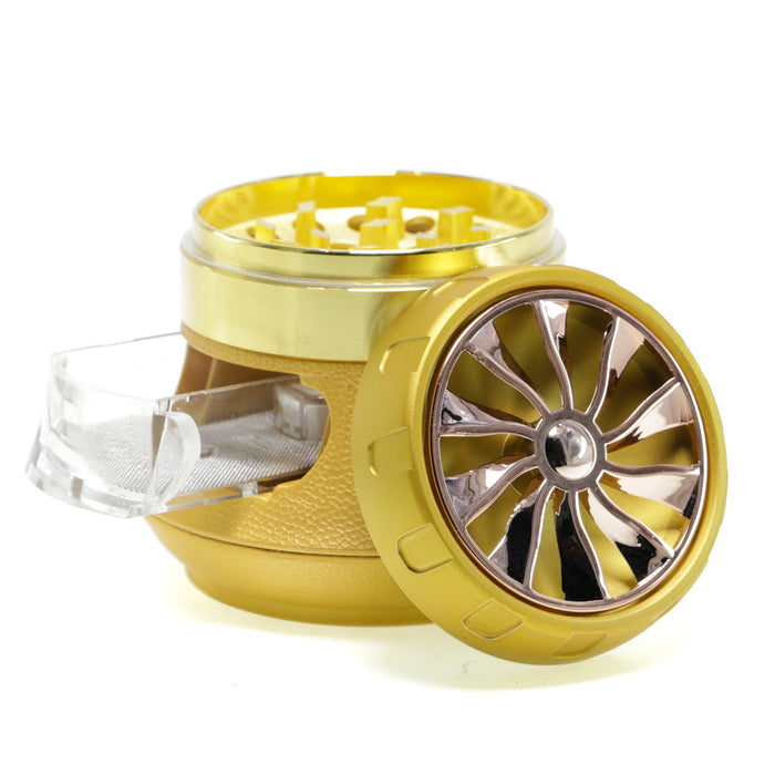 63MM Inch Vase With Drawer Shape Turbo Maple Chamfered Metal 4 Layer Smoke Grinder-Gold