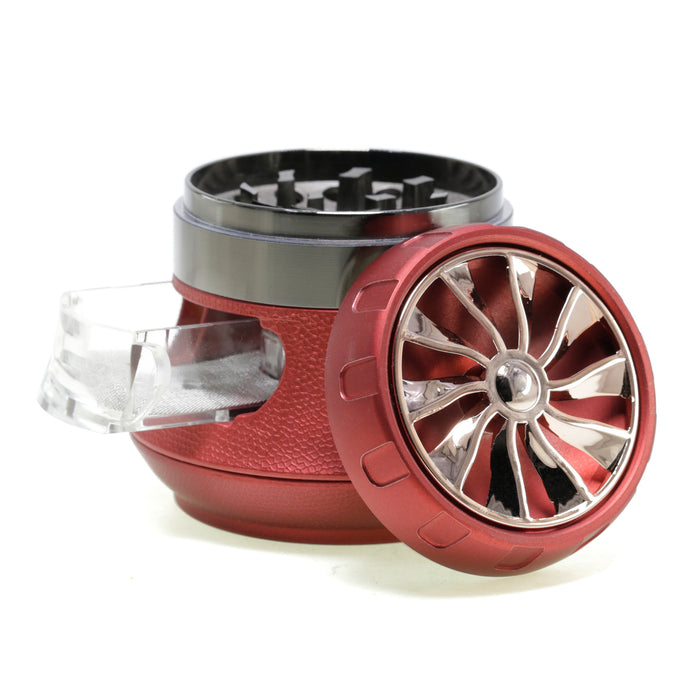 63MM Inch Vase With Drawer Shape Turbo Maple Chamfered Metal 4 Layer Smoke Grinder-Red