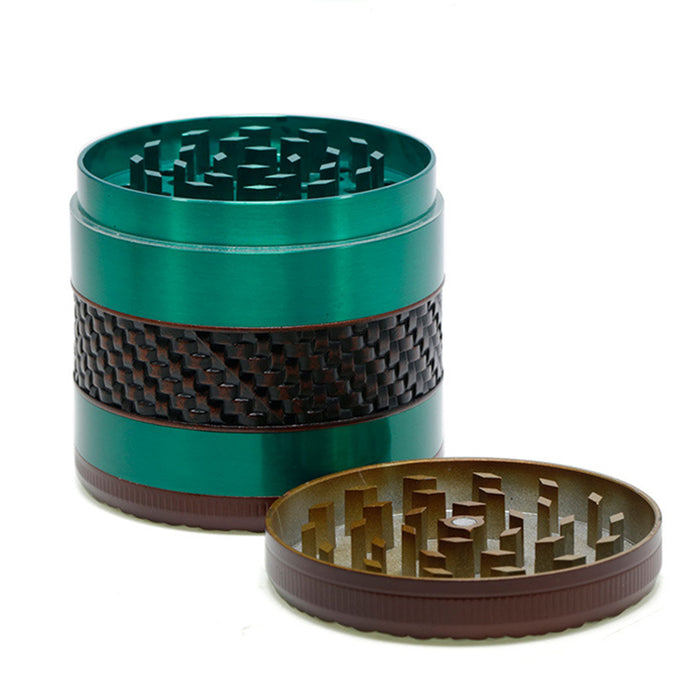 63MM Wood Grain Woven Grid 5 Layers Zinc Alloy Color Matching Herb Grinder-Green