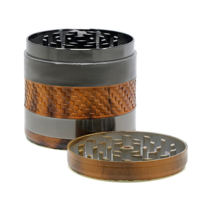 63MM Wood Grain Woven Grid 5 Layers Zinc Alloy Color Matching Herb Grinder-Gun Black