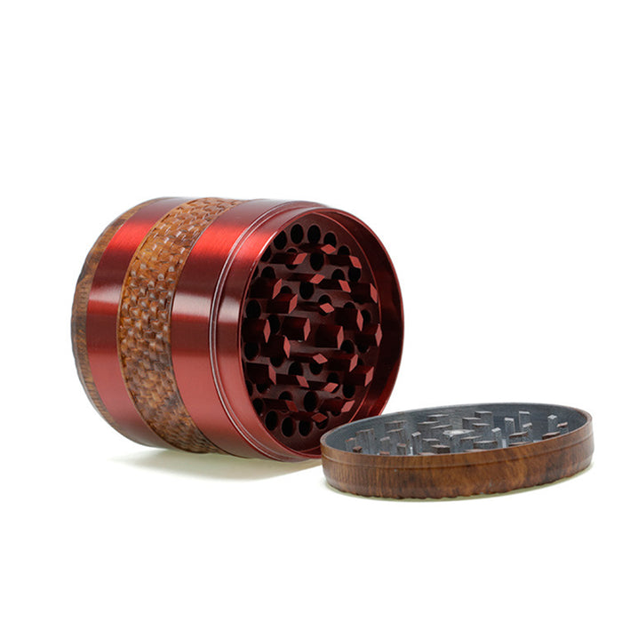 63MM Wood Grain Woven Grid 5 Layers Zinc Alloy Color Matching Herb Grinder-Red