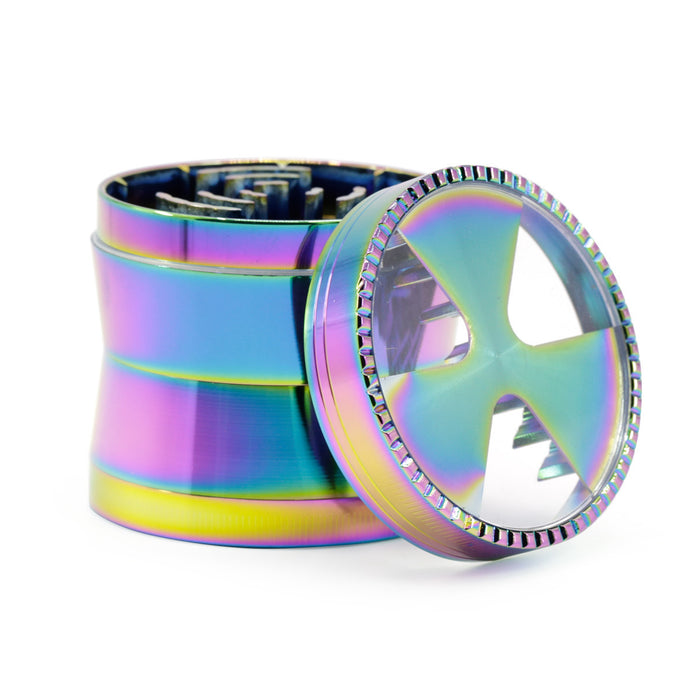 63MM Zinc Alloy 4 Layer Signal Tooth Three-Leaf Thin Waist Colorful Herb Grinder