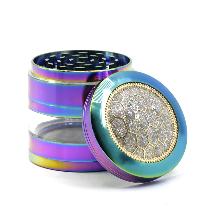 63MM Zinc Alloy 4 Part Transparent Window Turtle Shell Rainbow Color  Grinder