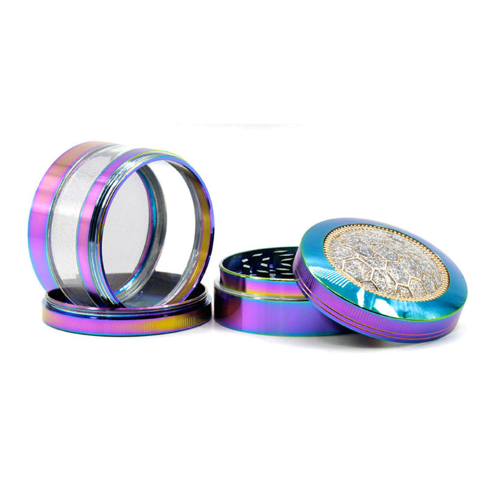 63MM Zinc Alloy 4 Part Transparent Window Turtle Shell Rainbow Color  Grinder