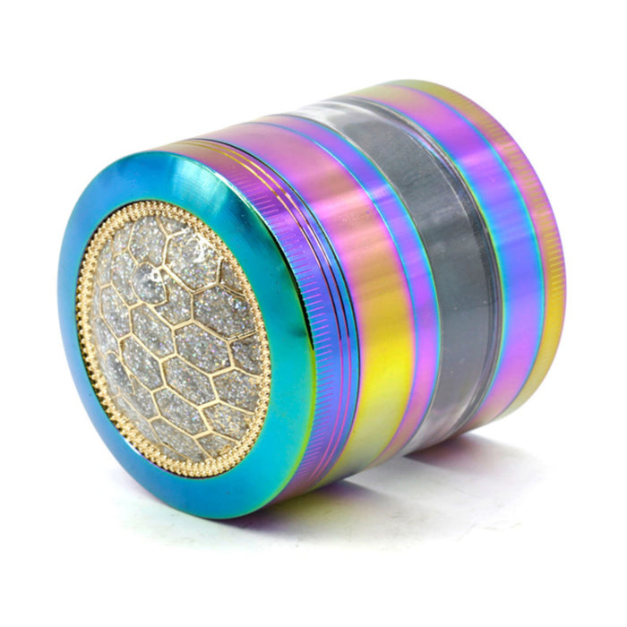 63MM Zinc Alloy 4 Part Transparent Window Turtle Shell Rainbow Color  Grinder