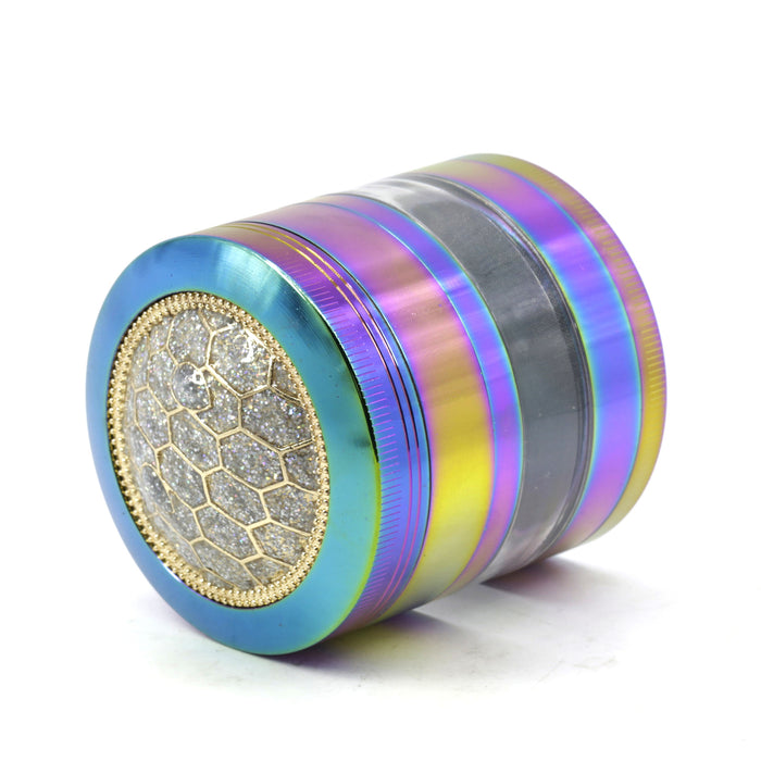 63MM Zinc Alloy 4 Part Transparent Window Turtle Shell Rainbow Color  Grinder