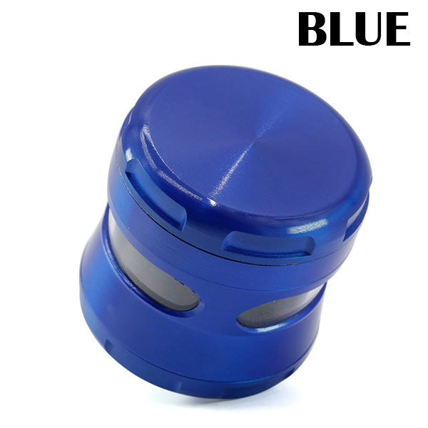 63MM Zinc Alloy 4 Piece New Arc Chamfering Waist Opening Window Herb Grinder-Blue