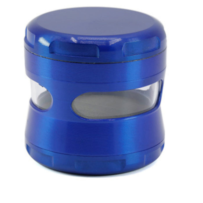 63MM Zinc Alloy 4 Piece New Arc Chamfering Waist Opening Window Herb Grinder-Blue
