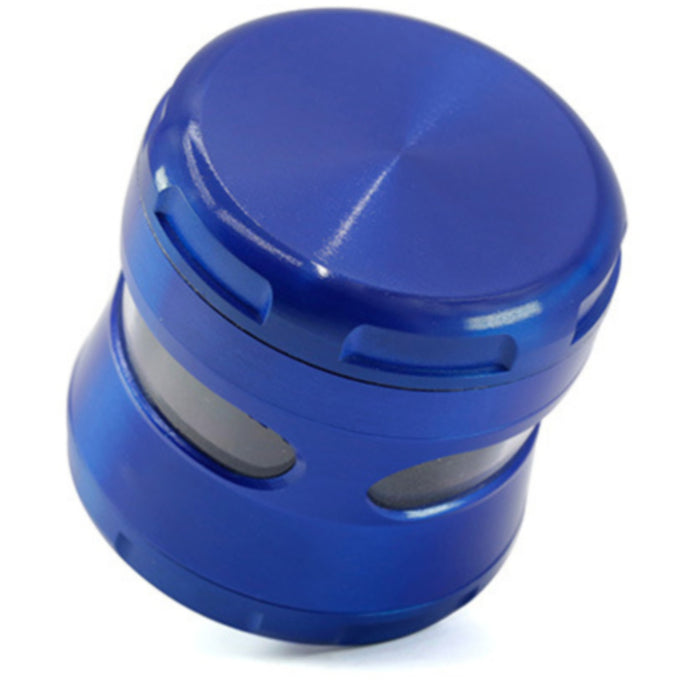 63MM Zinc Alloy 4 Piece New Arc Chamfering Waist Opening Window Herb Grinder-Blue
