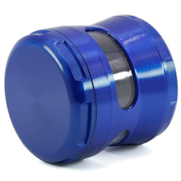 63MM Zinc Alloy 4 Piece New Arc Chamfering Waist Opening Window Herb Grinder-Blue