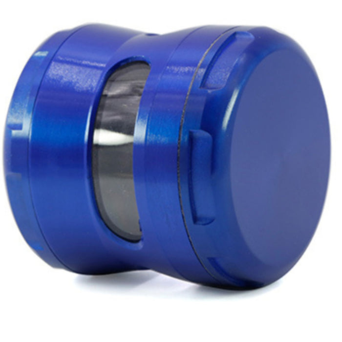 63MM Zinc Alloy 4 Piece New Arc Chamfering Waist Opening Window Herb Grinder-Blue