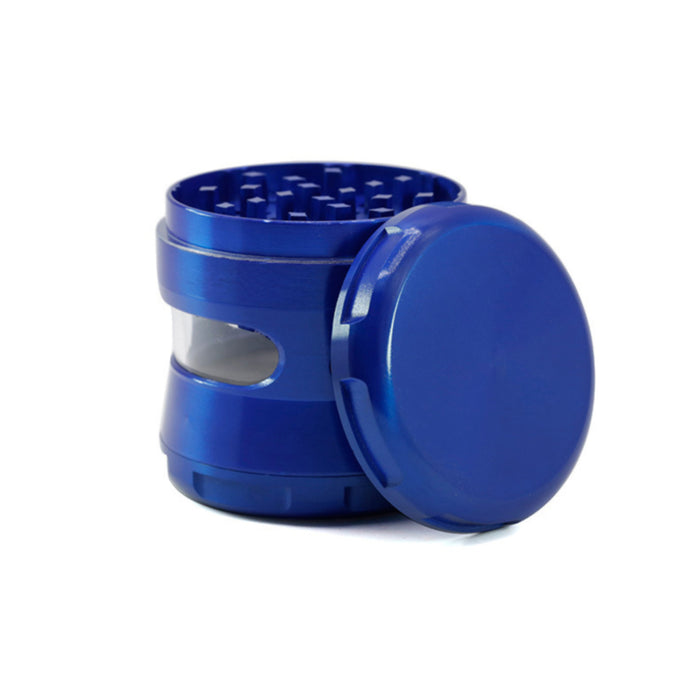 63MM Zinc Alloy 4 Piece New Arc Chamfering Waist Opening Window Herb Grinder-Blue