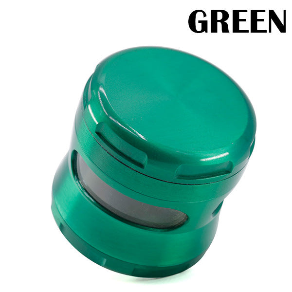 63MM Zinc Alloy 4 Piece New Arc Chamfering Waist Opening Window Herb Grinder-Green