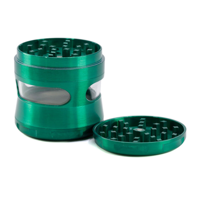 63MM Zinc Alloy 4 Piece New Arc Chamfering Waist Opening Window Herb Grinder-Green