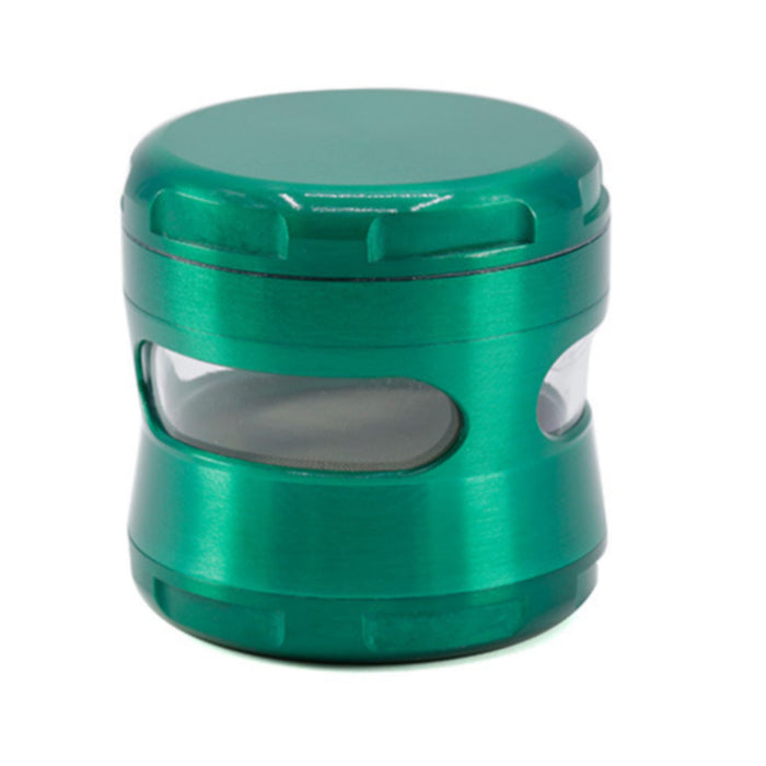 63MM Zinc Alloy 4 Piece New Arc Chamfering Waist Opening Window Herb Grinder-Green