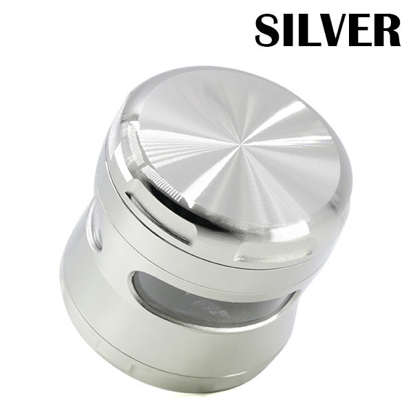 63MM Zinc Alloy 4 Piece New Arc Chamfering Waist Opening Window Herb Grinder-Silver