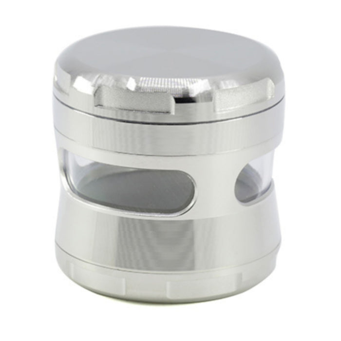 63MM Zinc Alloy 4 Piece New Arc Chamfering Waist Opening Window Herb Grinder-Silver
