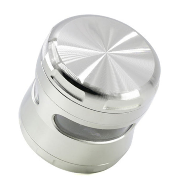 63MM Zinc Alloy 4 Piece New Arc Chamfering Waist Opening Window Herb Grinder-Silver