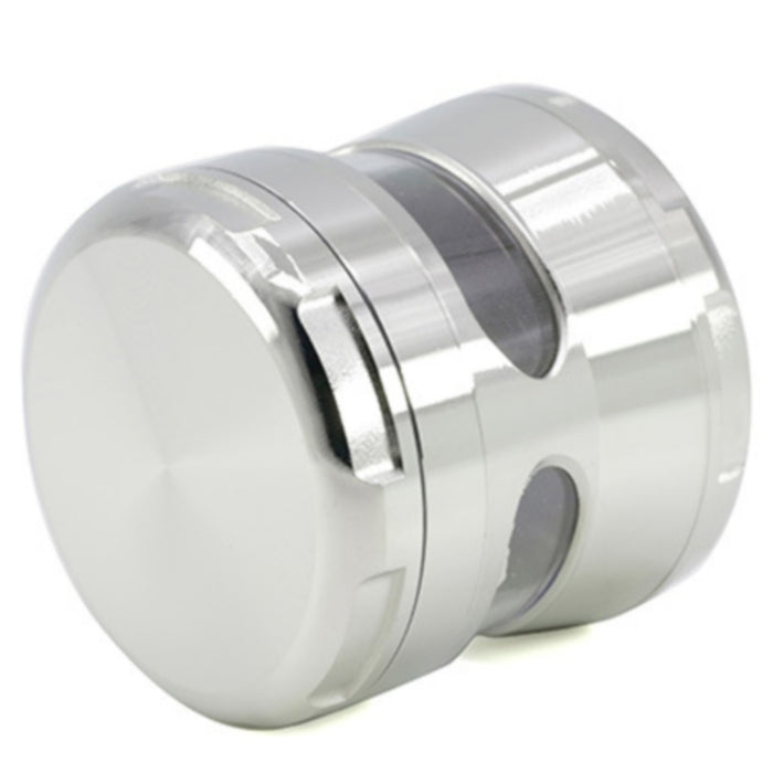 63MM Zinc Alloy 4 Piece New Arc Chamfering Waist Opening Window Herb Grinder-Silver