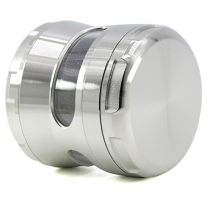 63MM Zinc Alloy 4 Piece New Arc Chamfering Waist Opening Window Herb Grinder-Silver