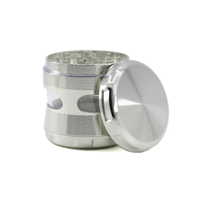 63MM Zinc Alloy 4 Piece New Arc Chamfering Waist Opening Window Herb Grinder-Silver