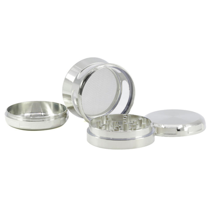 63MM Zinc Alloy 4 Piece New Arc Chamfering Waist Opening Window Herb Grinder-Silver