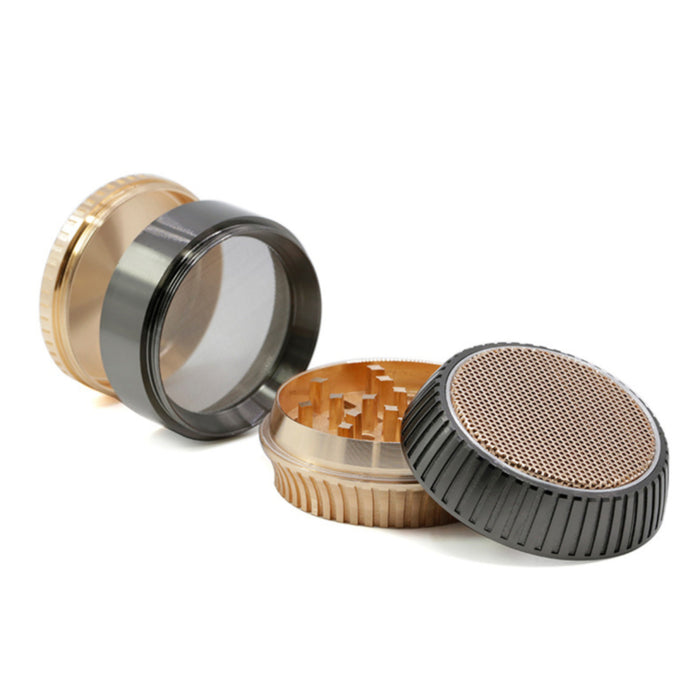 63MM Zinc Alloy 4 Part Vertical Stripe Lace Skirt Herb Grinder-Gunblack-Rosegold