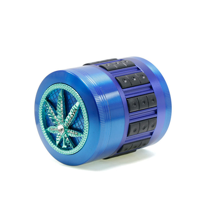63MM Zinc Alloy 5-Layer Diamond-Encrusted Side Plastic Particle Smoke Grinder-Blue