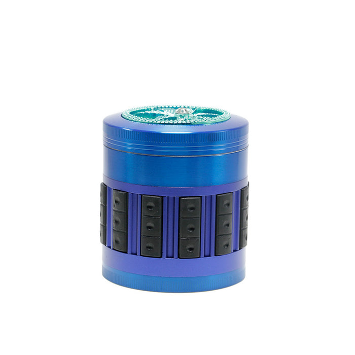 63MM Zinc Alloy 5-Layer Diamond-Encrusted Side Plastic Particle Smoke Grinder-Blue