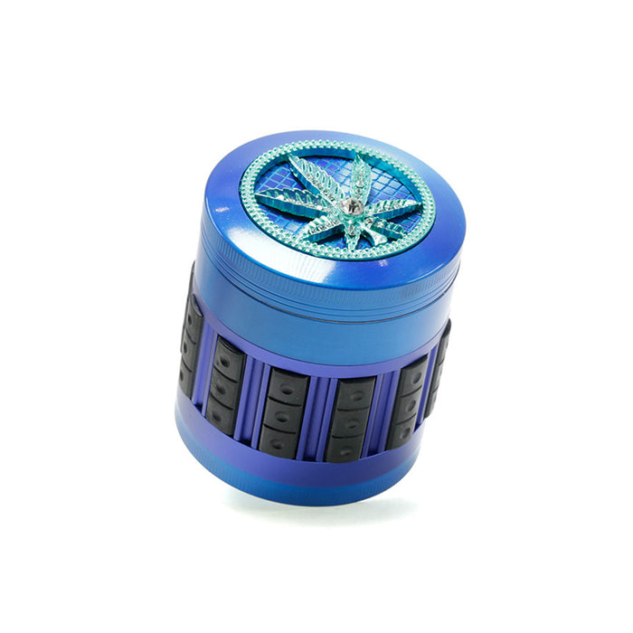 63MM Zinc Alloy 5-Layer Diamond-Encrusted Side Plastic Particle Smoke Grinder-Blue
