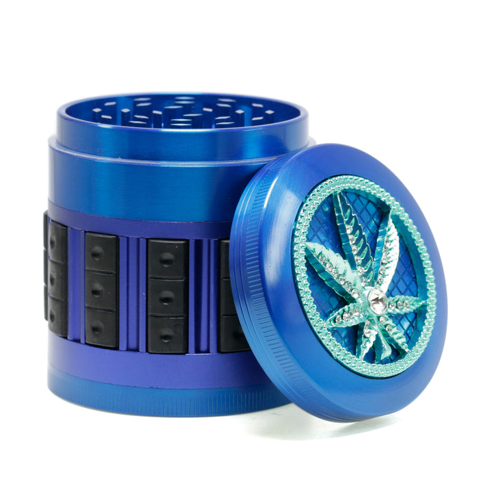 63MM Zinc Alloy 5-Layer Diamond-Encrusted Side Plastic Particle Smoke Grinder-Blue