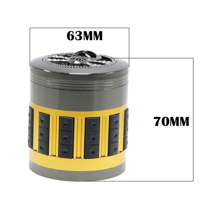 63MM Zinc Alloy 5-Layer Diamond-Encrusted Side Plastic Particle Smoke Grinder-Gun Black