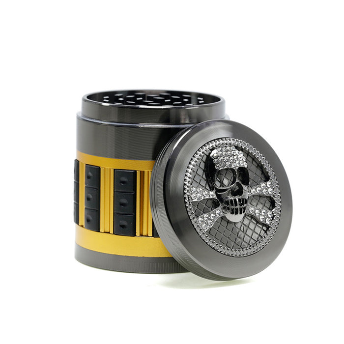 63MM Zinc Alloy 5-Layer Diamond-Encrusted Side Plastic Particle Smoke Grinder-Gun Black