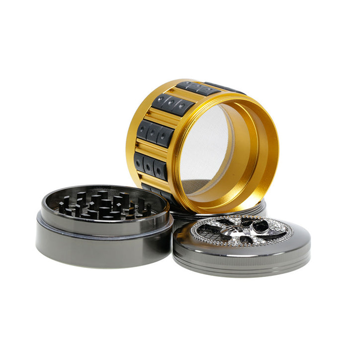 63MM Zinc Alloy 5-Layer Diamond-Encrusted Side Plastic Particle Smoke Grinder-Gun Black