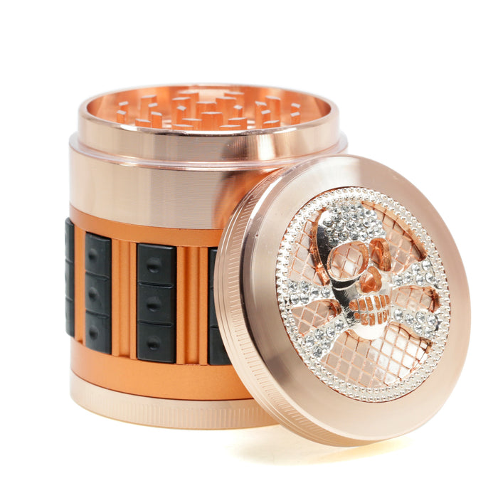 63MM Zinc Alloy 5-Layer Diamond-Encrusted Side Plastic Particle Smoke Grinder-Rose Gold