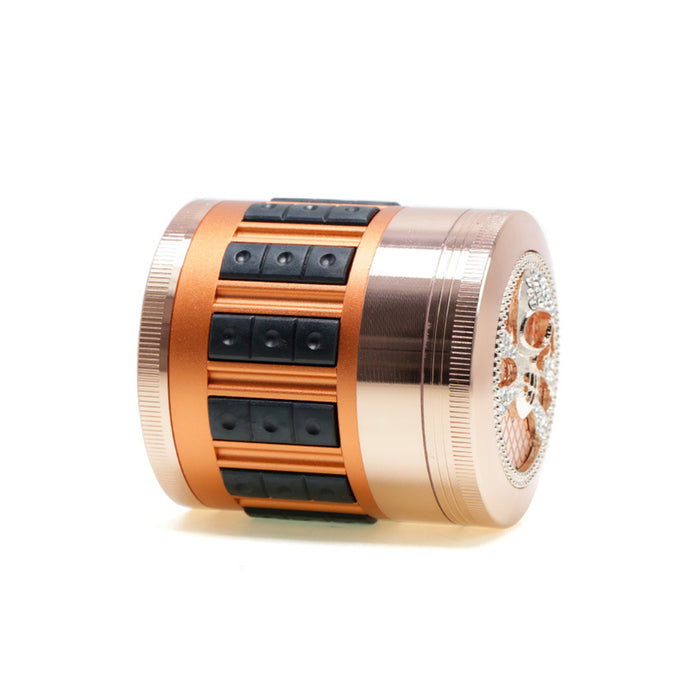 63MM Zinc Alloy 5-Layer Diamond-Encrusted Side Plastic Particle Smoke Grinder-Rose Gold