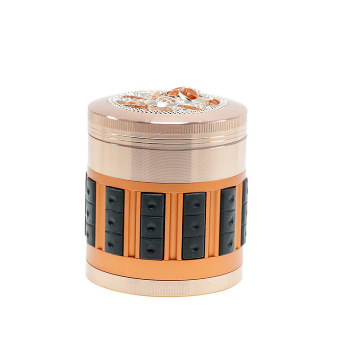63MM Zinc Alloy 5-Layer Diamond-Encrusted Side Plastic Particle Smoke Grinder-Rose Gold