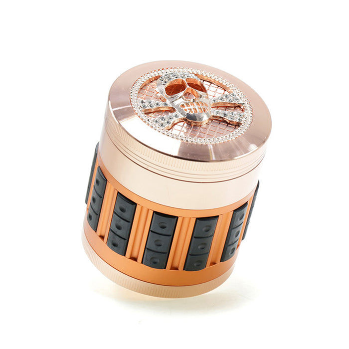 63MM Zinc Alloy 5-Layer Diamond-Encrusted Side Plastic Particle Smoke Grinder-Rose Gold