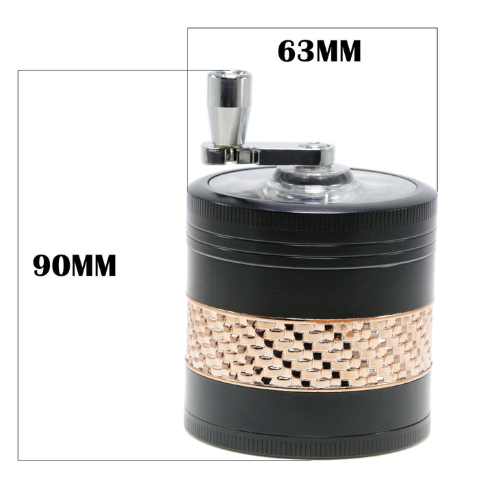 63MM Zinc Alloy 5 Layers Side Braided Rocker Smoke Grinder-Black
