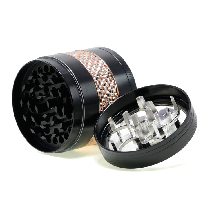 63MM Zinc Alloy 5 Layers Side Braided Rocker Smoke Grinder-Black
