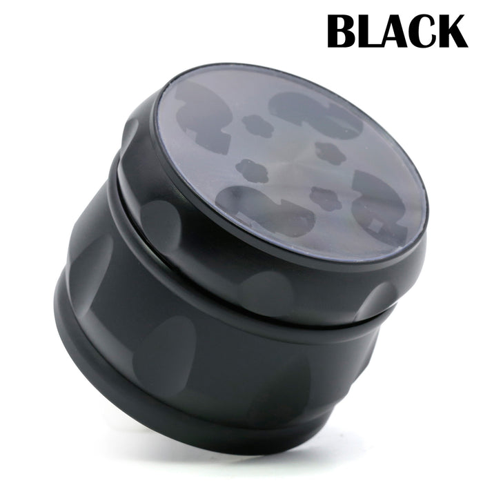 63MM Zinc Alloy Chamfered Side Concave Drum Type Translucent Flower Type Cover Grinder-Black