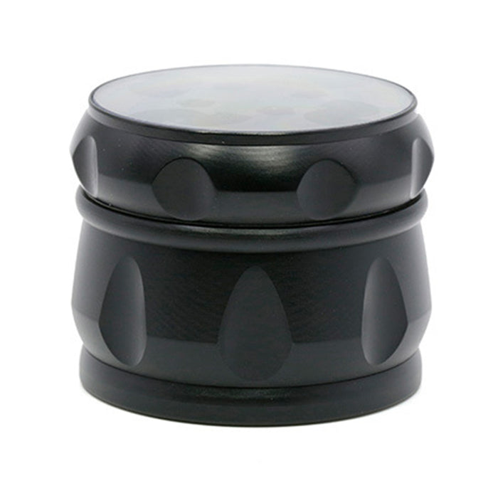 63MM Zinc Alloy Chamfered Side Concave Drum Type Translucent Flower Type Cover Grinder-Black