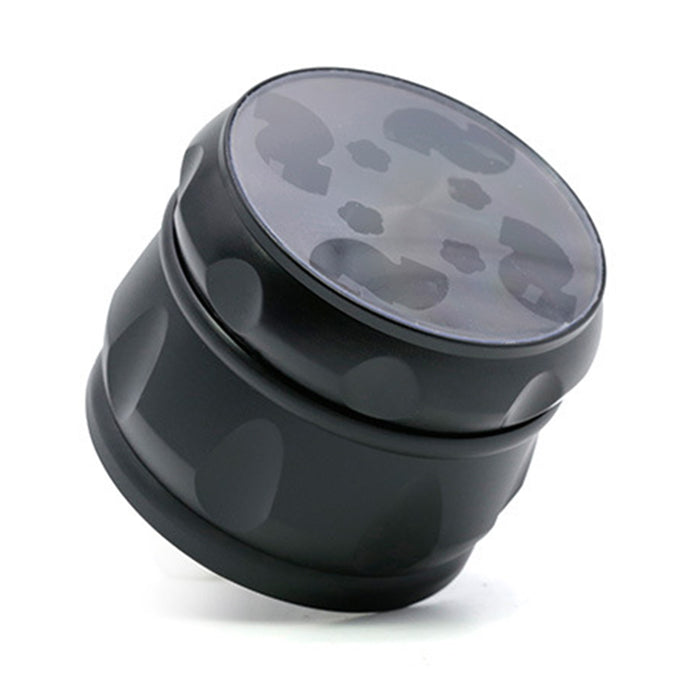 63MM Zinc Alloy Chamfered Side Concave Drum Type Translucent Flower Type Cover Grinder-Black