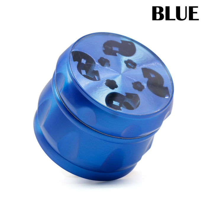 63MM Zinc Alloy Chamfered Side Concave Drum Type Translucent Flower Type Cover Weed Grinder-Blue