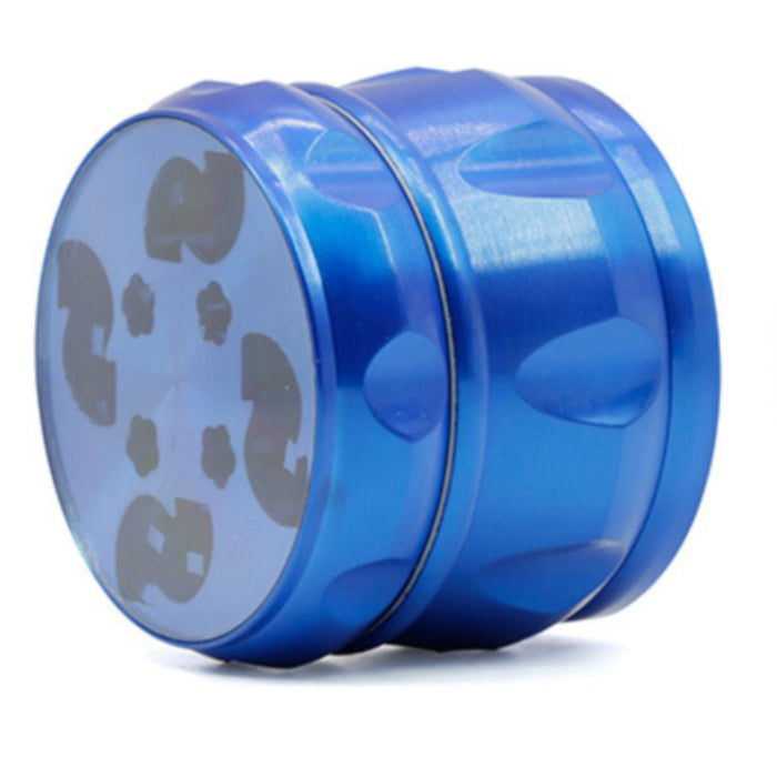 63MM Zinc Alloy Chamfered Side Concave Drum Type Translucent Flower Type Cover  Grinder-Blue