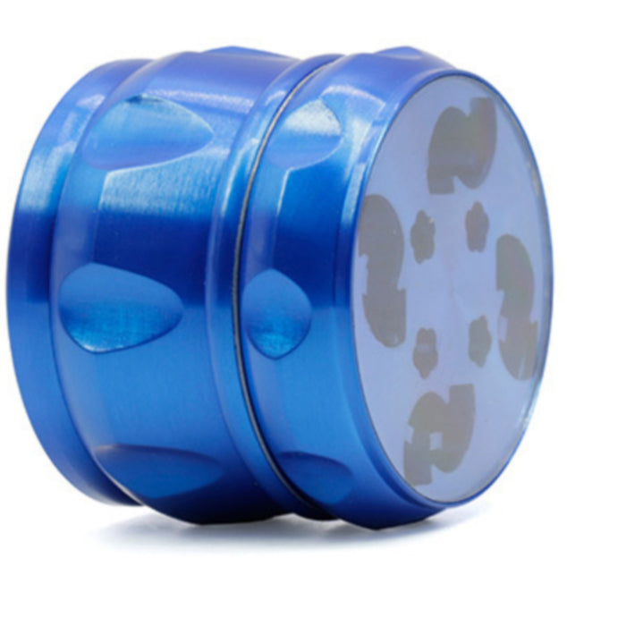 63MM Zinc Alloy Chamfered Side Concave Drum Type Translucent Flower Type Cover Weed Grinder-Blue