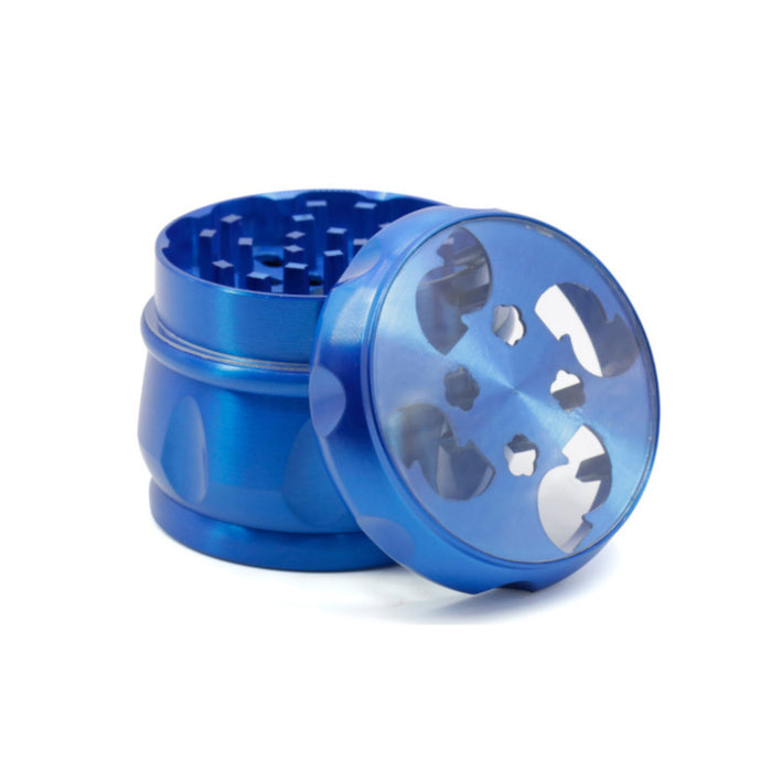 63MM Zinc Alloy Chamfered Side Concave Drum Type Translucent Flower Type Cover  Grinder-Blue