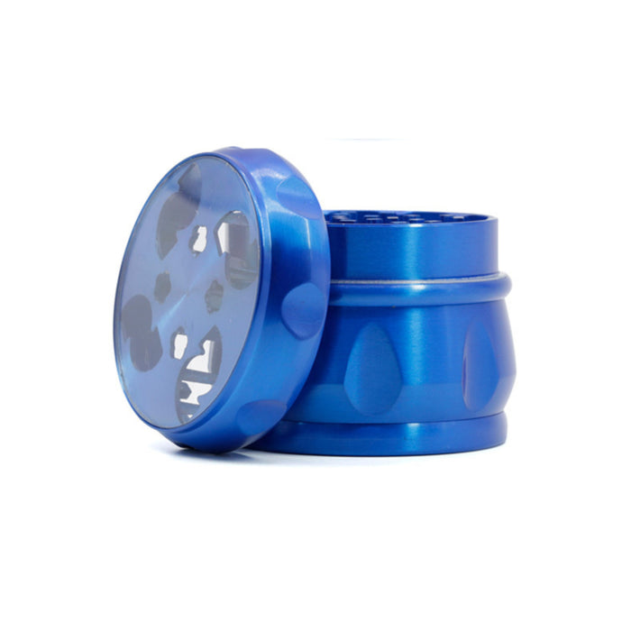 63MM Zinc Alloy Chamfered Side Concave Drum Type Translucent Flower Type Cover  Grinder-Blue
