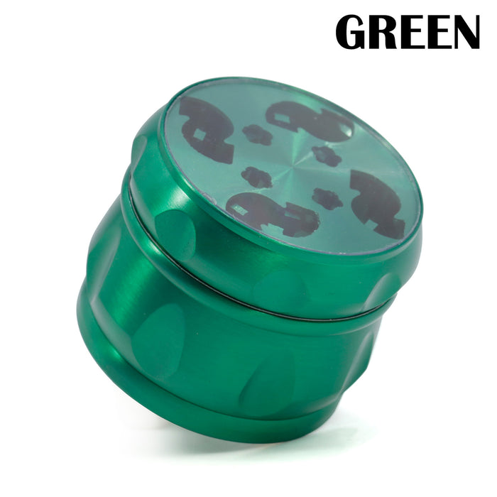 63MM Zinc Alloy Chamfered Side Concave Drum Type Translucent Flower Type Cover  Grinder-Green